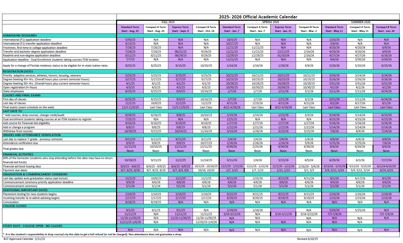 Academic Calendar Florida SouthWestern State College Modern Campus
